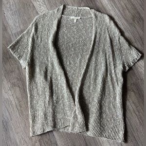 Eileen Fisher Linen blend open front cardigan sweater Pointelle knit size XL
